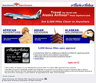 Alaska Airways, redesign, to add a fresh look to the Bank of America credit card offering. Here is Version Two.