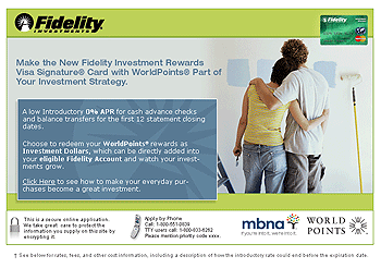 Fidelity Investment. Application header was also included on the MBNA Search Affiliate Site.
